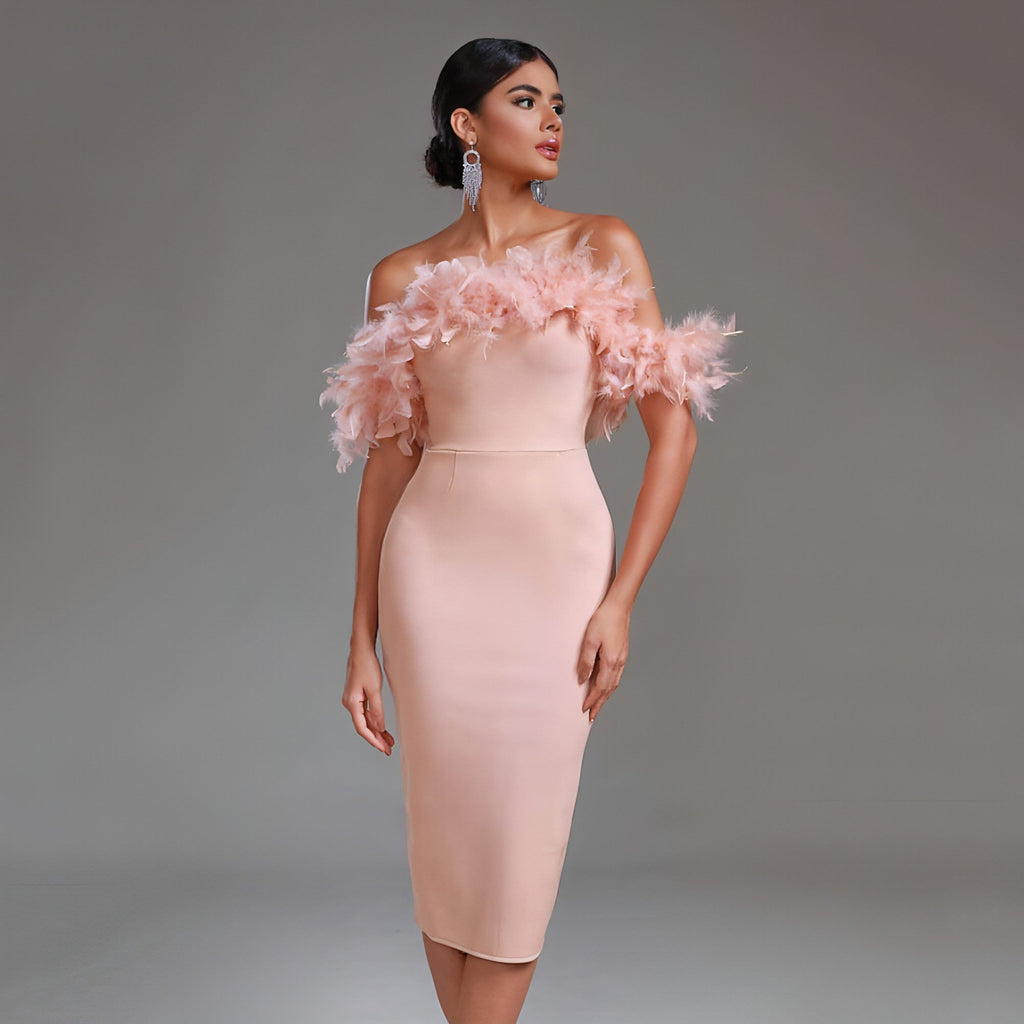 Off-neck Feather  Dress