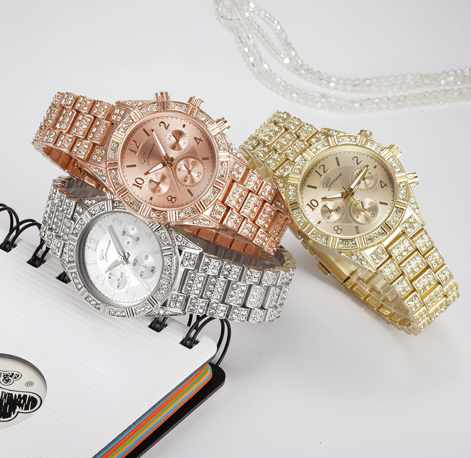 Rose Gold Crystal Iced-Out Quartz Watch