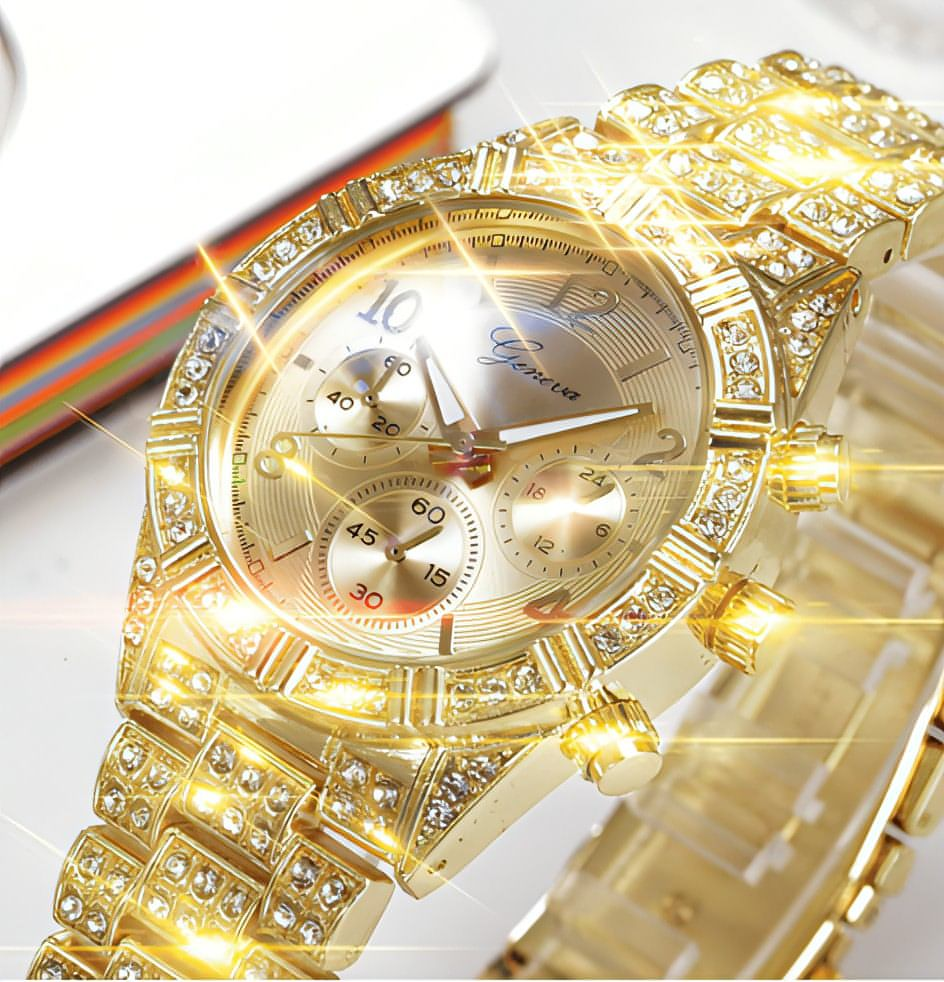 Rose Gold Crystal Iced-Out Quartz Watch