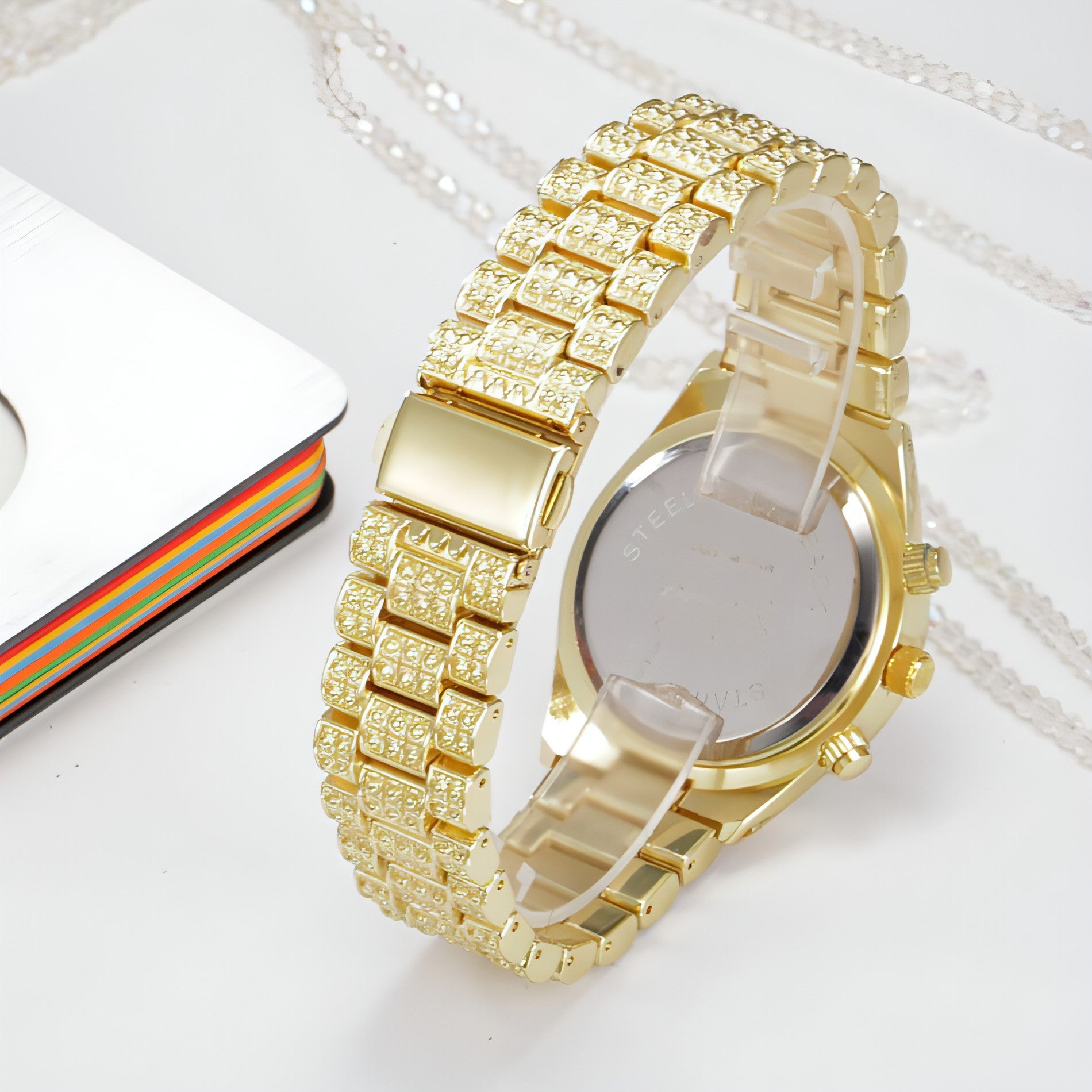 Rose Gold Crystal Iced-Out Quartz Watch