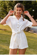 Short-sleeved Lapel Tie Jumpsuit