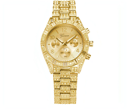 Rose Gold Crystal Iced-Out Quartz Watch