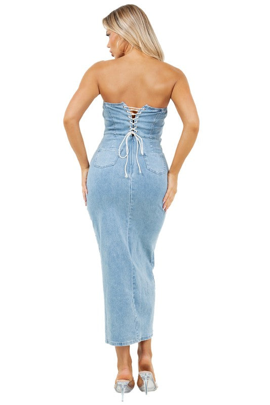 FASHION LONG MAXI DENIM DRESS