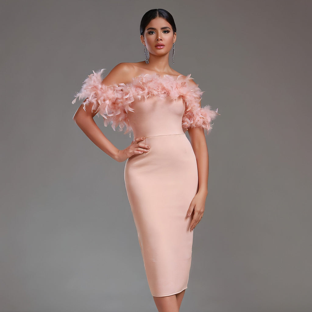 Off-neck Feather  Dress