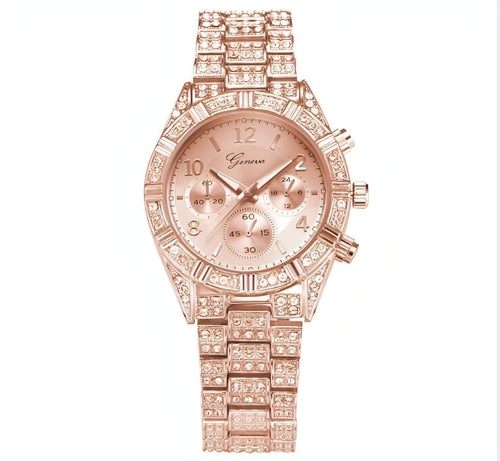 Rose Gold Crystal Iced-Out Quartz Watch