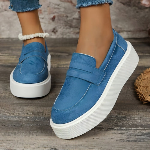 New Loafers Platform Round Toe Slip-on Shoes For Women Outdoor Casual