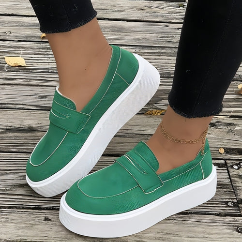 New Loafers Platform Round Toe Slip-on Shoes For Women Outdoor Casual