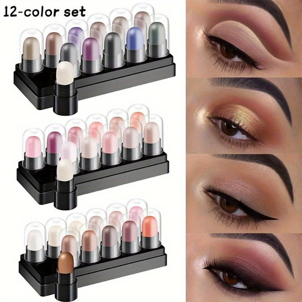 2-in-1 Eyeshadow & Lipstick Sticks – 12 Waterproof Shades