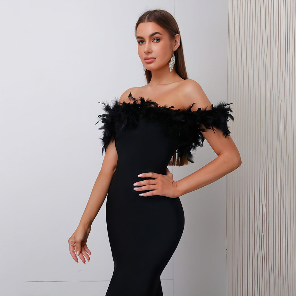 Off-neck Feather  Dress