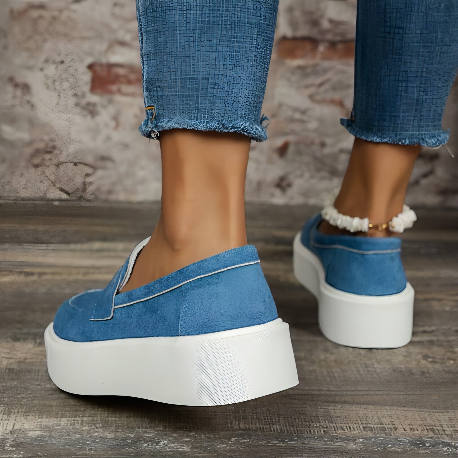 New Loafers Platform Round Toe Slip-on Shoes For Women Outdoor Casual