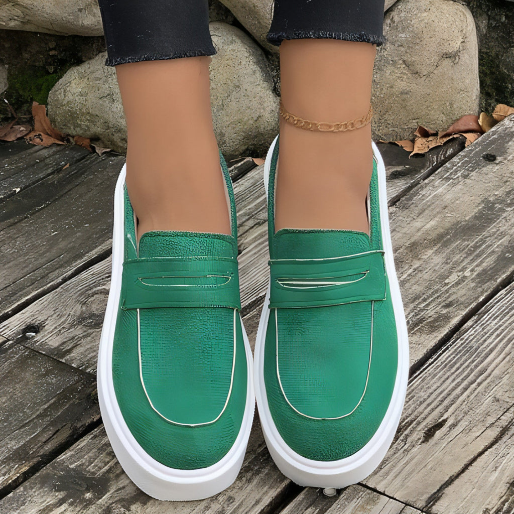 New Loafers Platform Round Toe Slip-on Shoes For Women Outdoor Casual