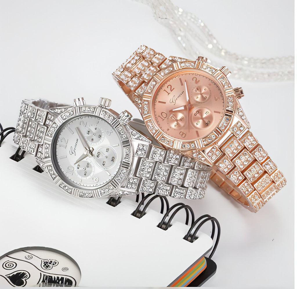 Rose Gold Crystal Iced-Out Quartz Watch