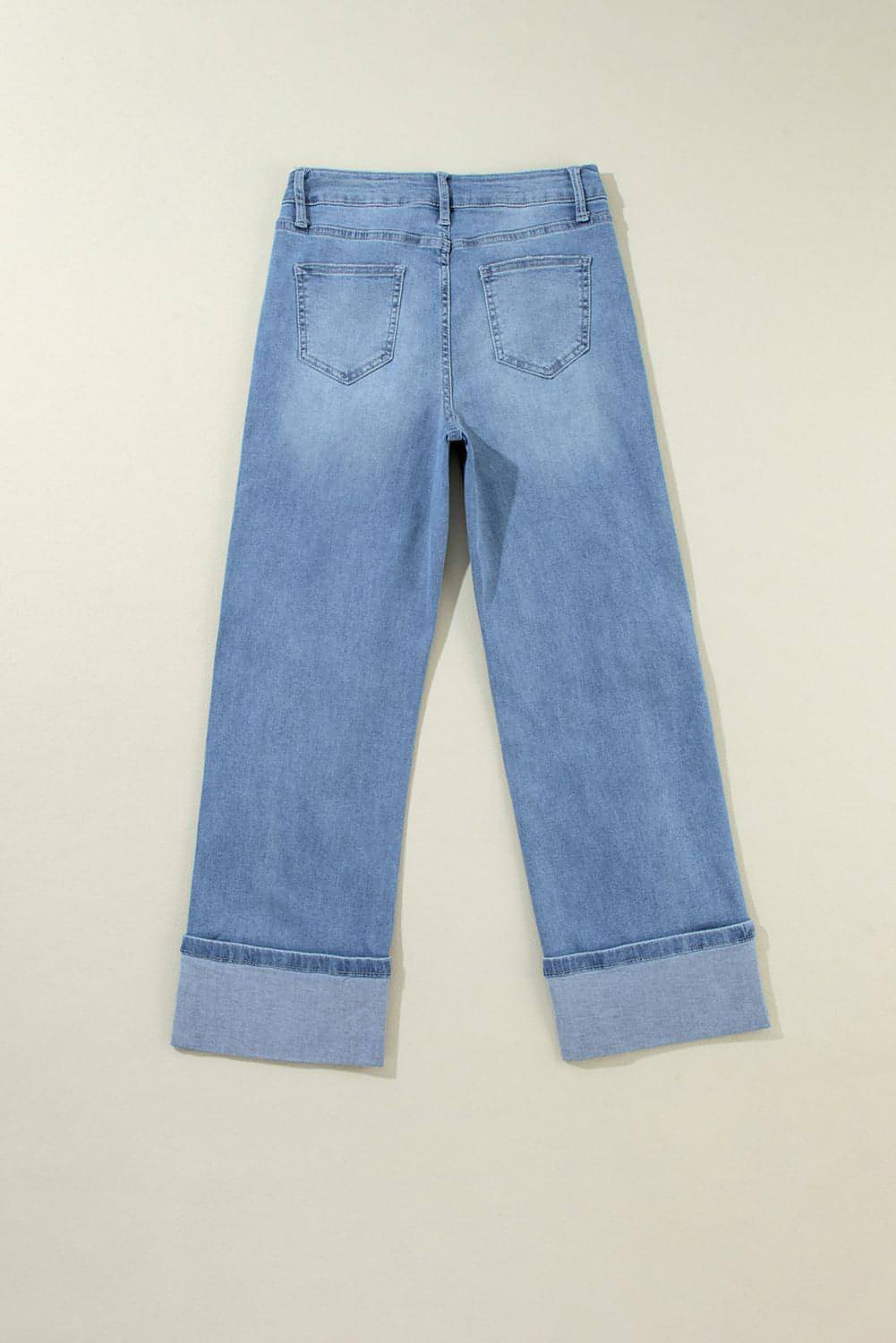 Asymmetric Button Zip Fly Ripped Jeans