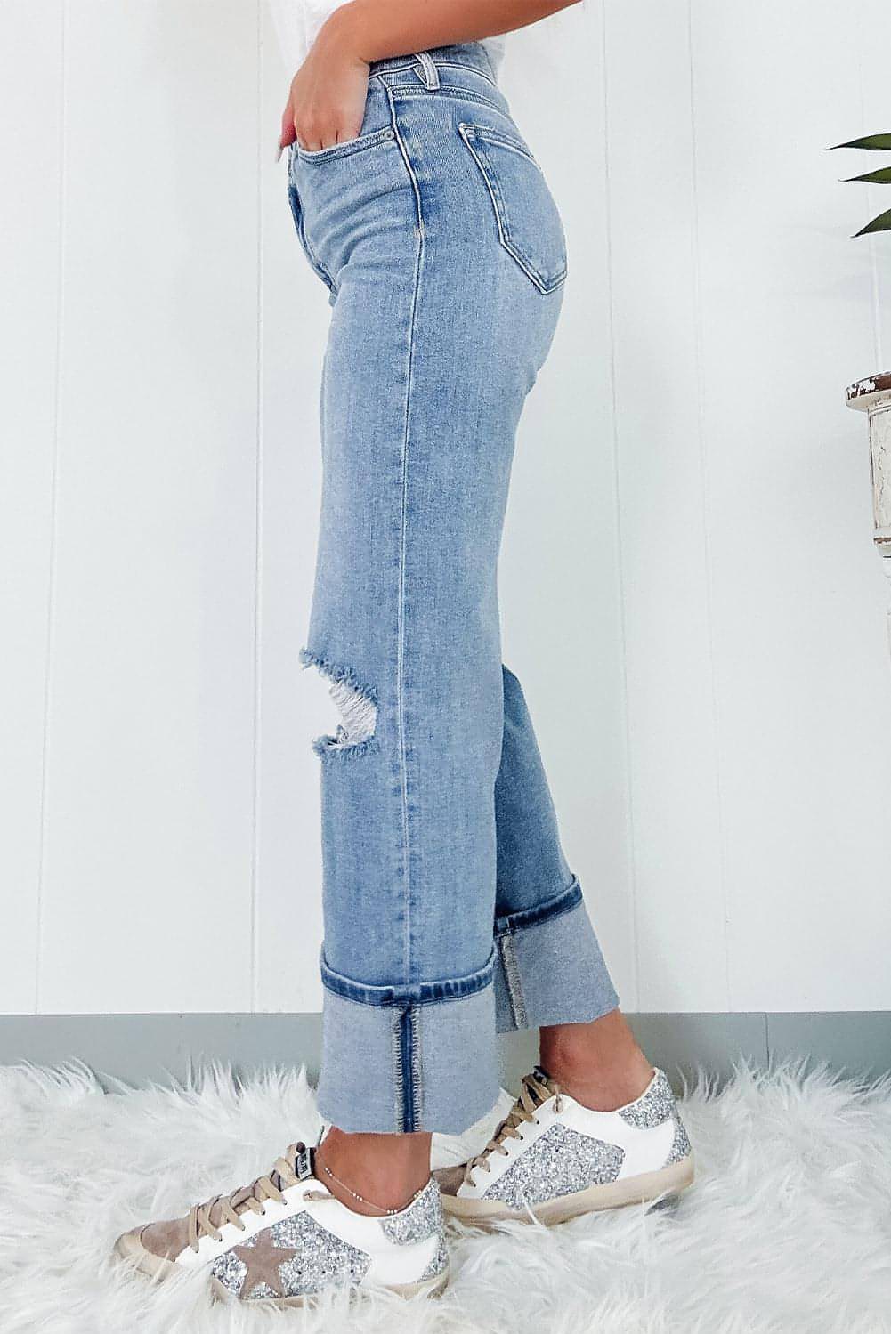 Asymmetric Button Zip Fly Ripped Jeans
