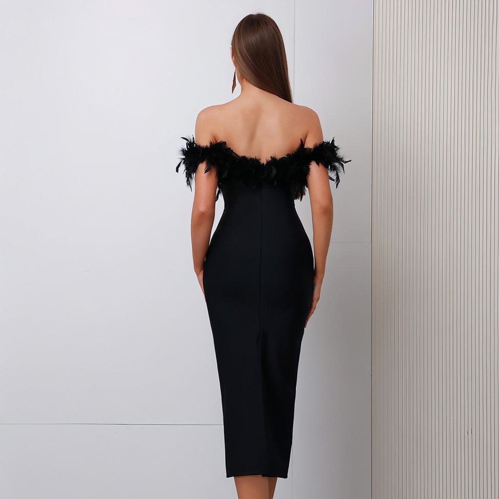Off-neck Feather  Dress