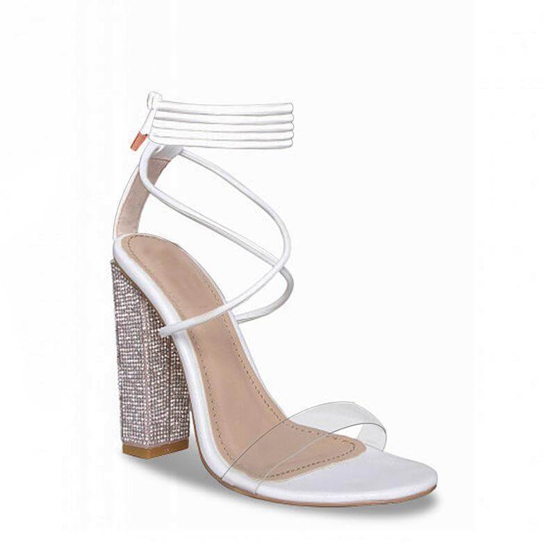 White Transparent Belt Heels