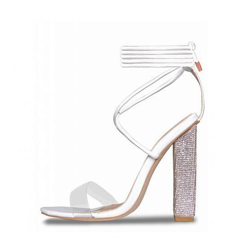 White Transparent Belt Heels