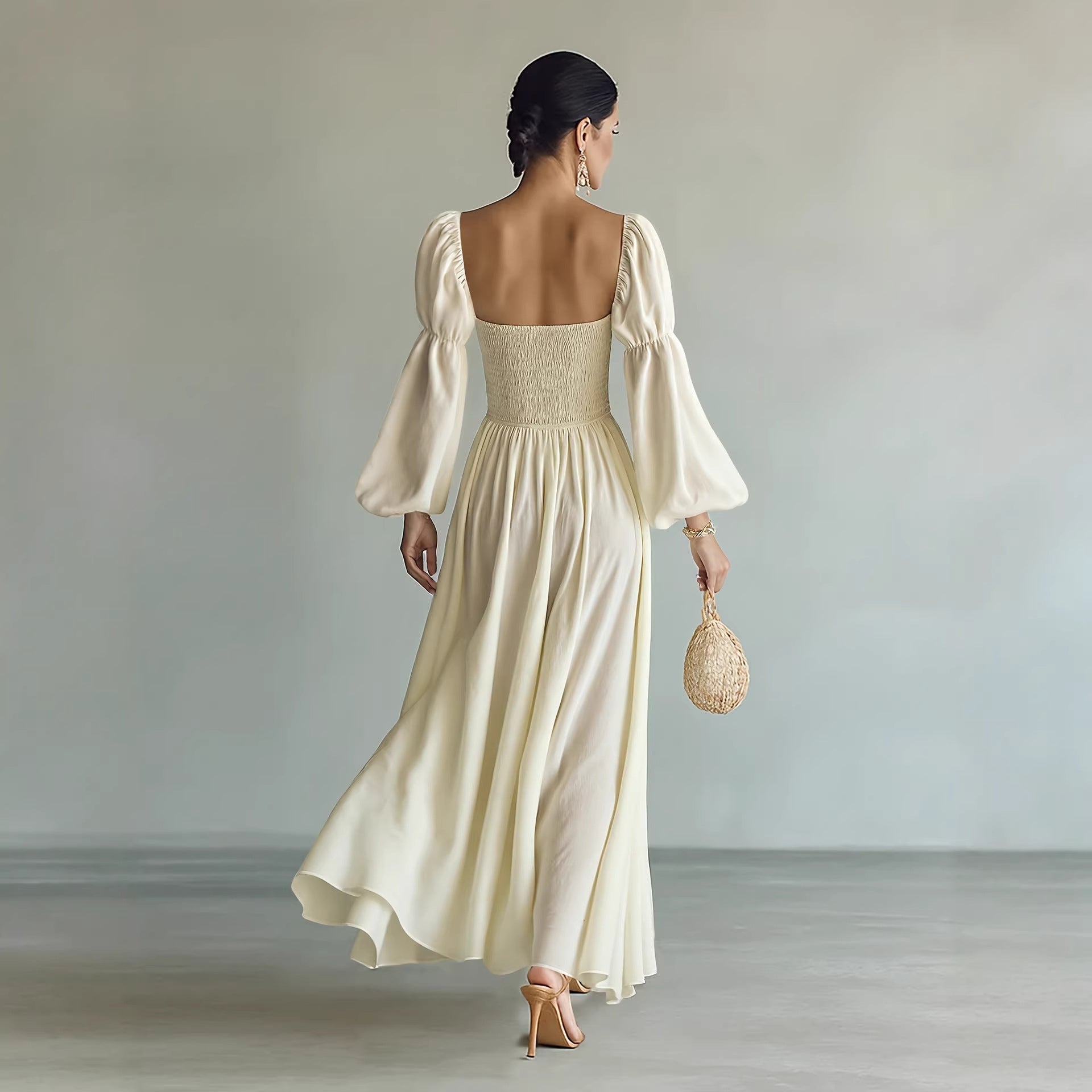 Artistic Retro French Formal Dress Puff Sleeve