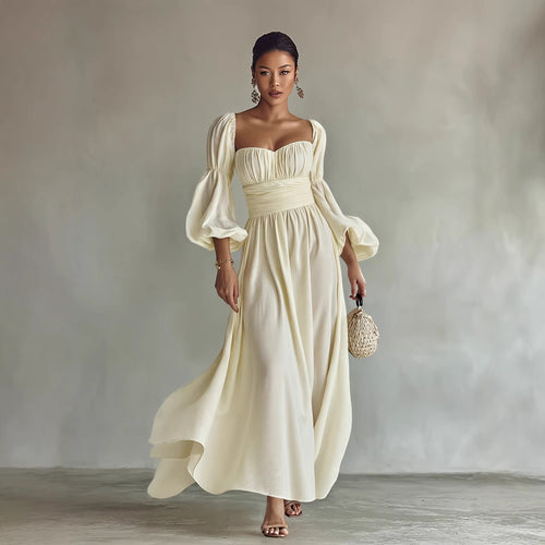 Artistic Retro French Formal Dress Puff Sleeve