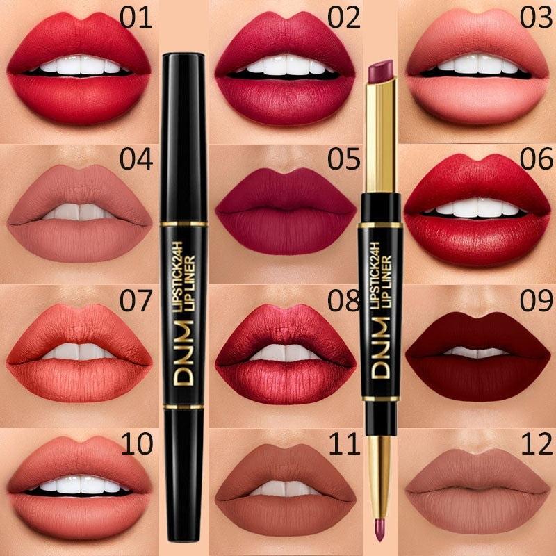 DNJ Matte Lip Liner & Lipstick Duo – 6 Pcs