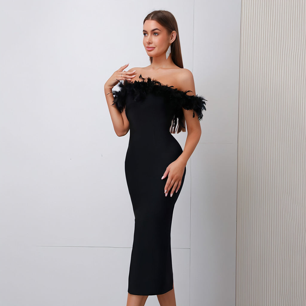 Off-neck Feather  Dress