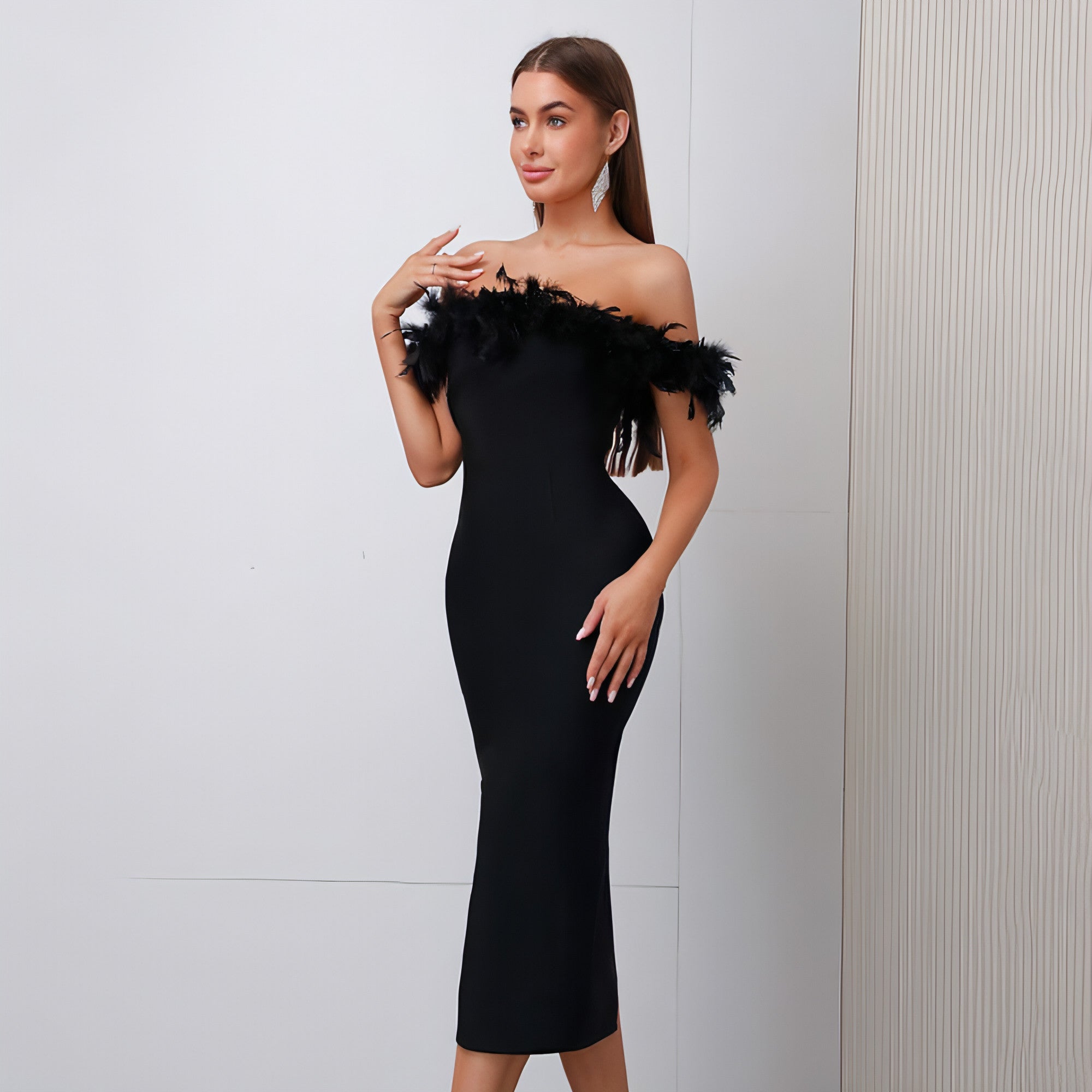 Off-neck Feather  Dress