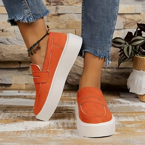 New Loafers Platform Round Toe Slip-on Shoes For Women Outdoor Casual