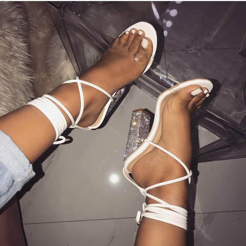 White Transparent Belt Heels