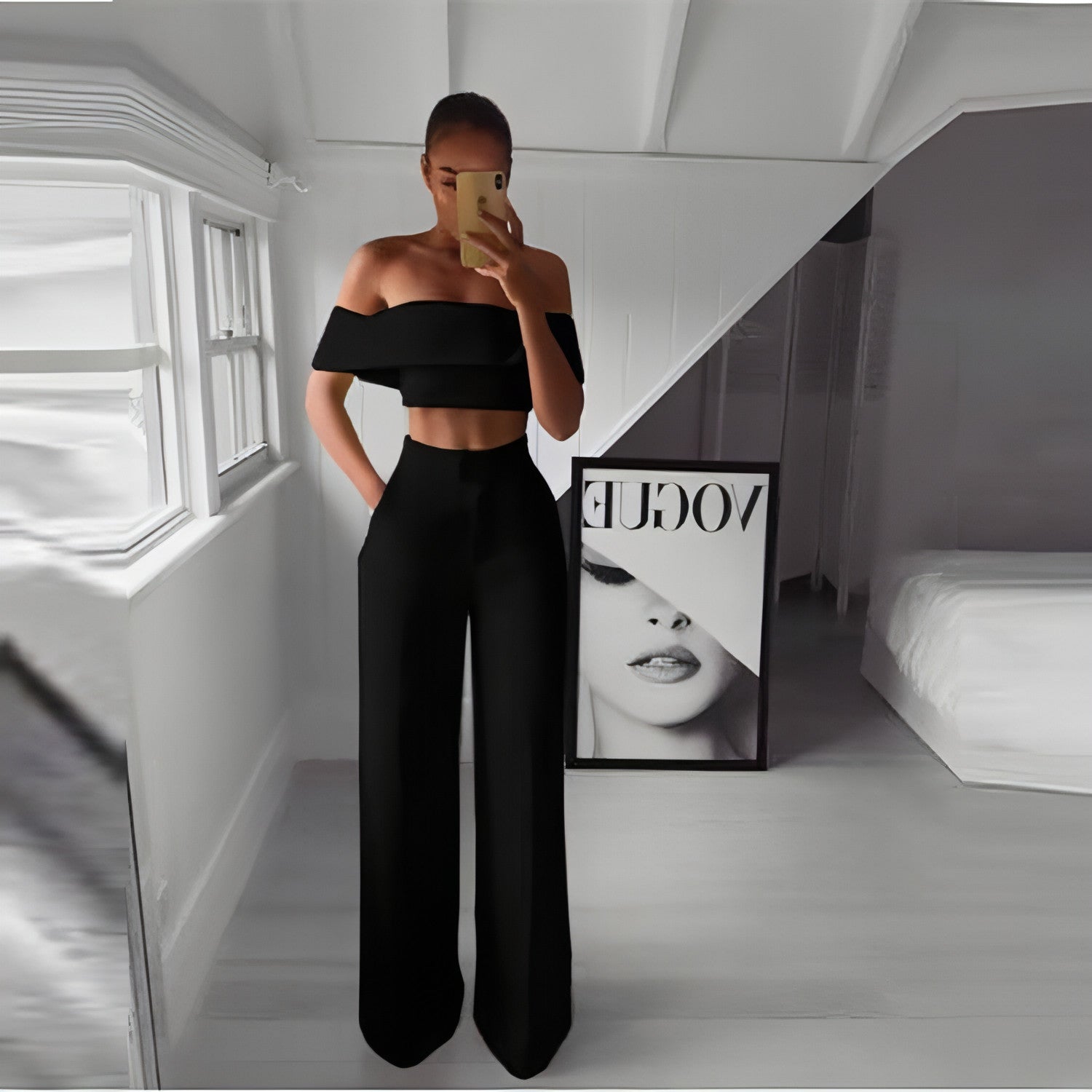 Wide Leg Pants & Crop Top Two-Piece Set